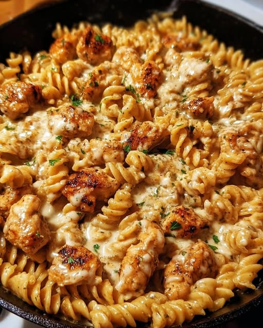 Cheesy Cajun Garlic Chicken Rotini Skillet