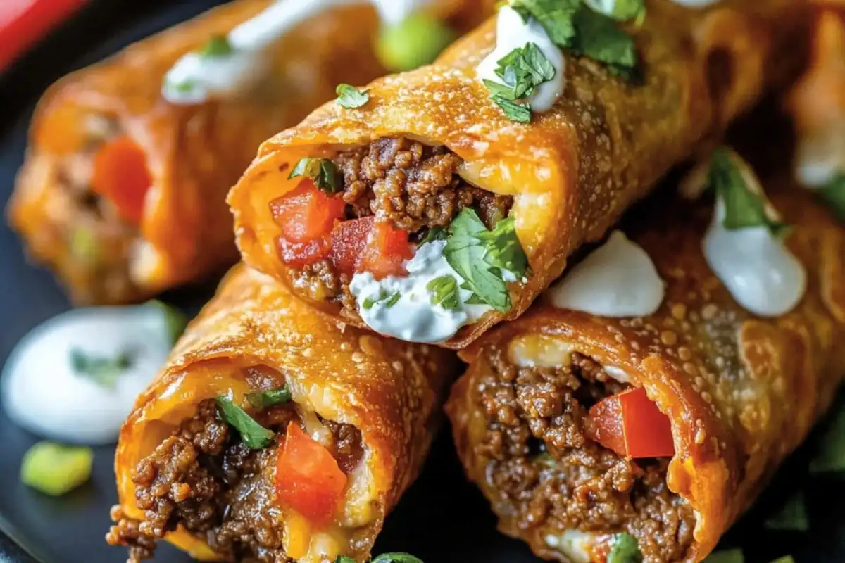 Cheesy Beef Taco Egg Rolls