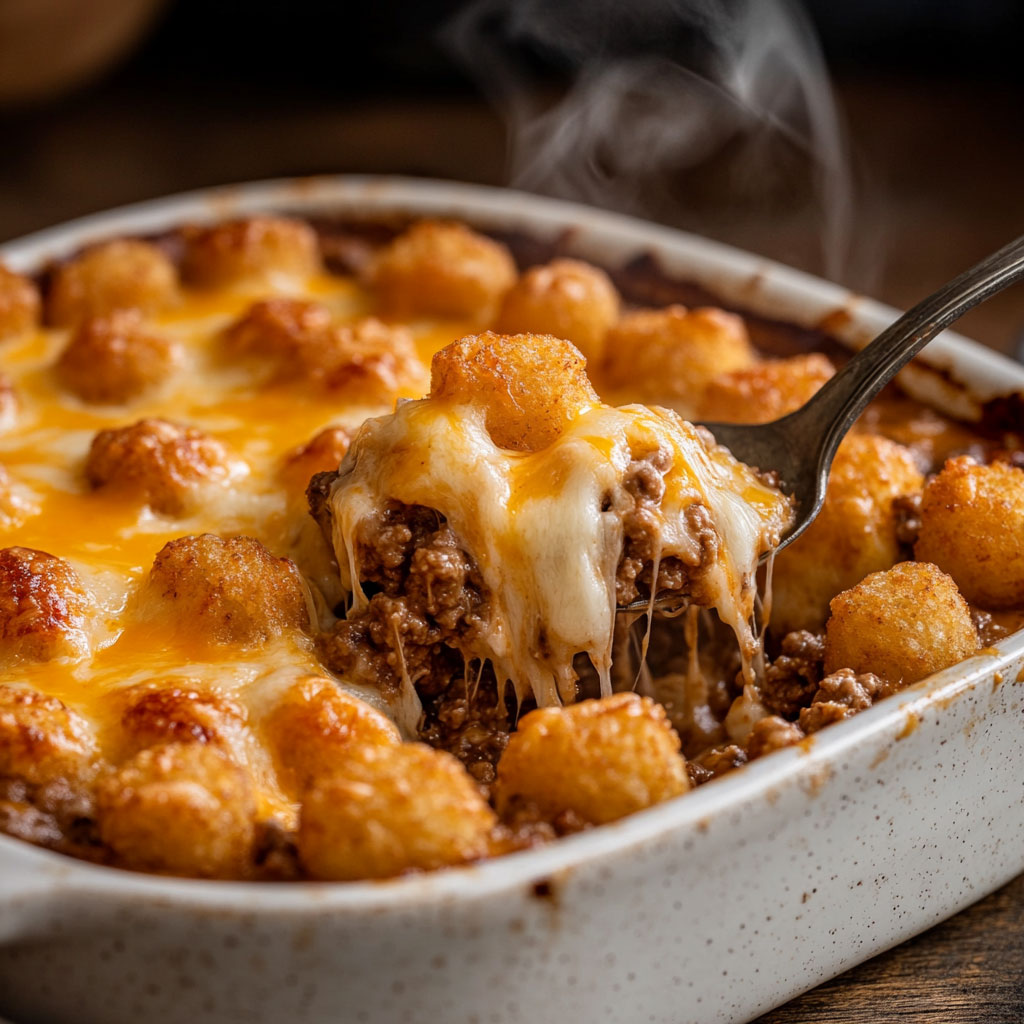 Cheesy Ground Beef Tater Tot Casserole