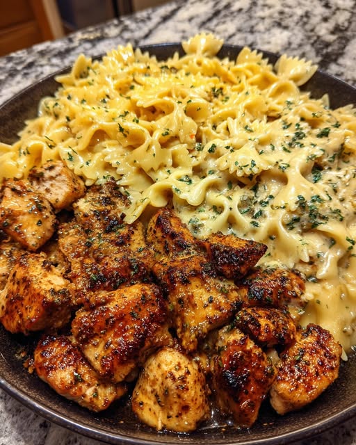 Chicken Creamy Velveeta Bowtie Pasta with Mozzarella Garlic Sauce