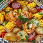 Shrimp, Corn, Potatoes, and Smoked Sausage Foil Pack