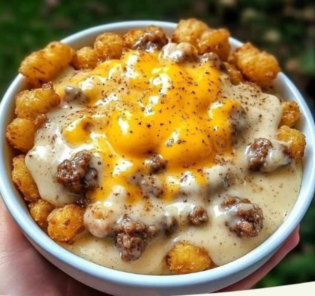 Tater Tot Breakfast Bowl with Sausage Gravy