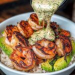 Zesty Shrimp & Avocado Rice Bowls with Cilantro Lime Sauce