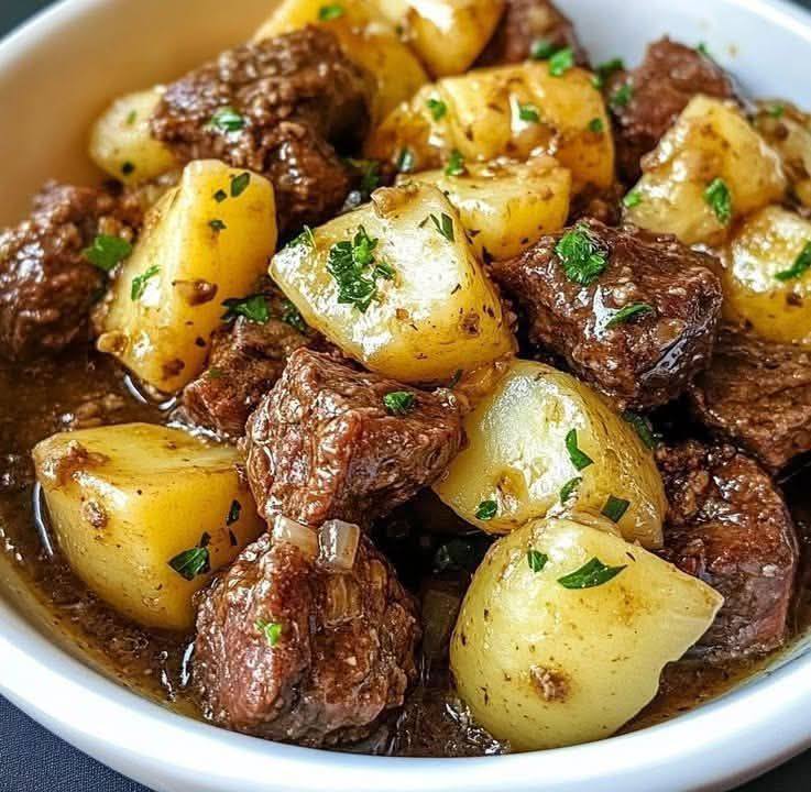 Crockpot Garlic Butter Beef Bites with Potatoes