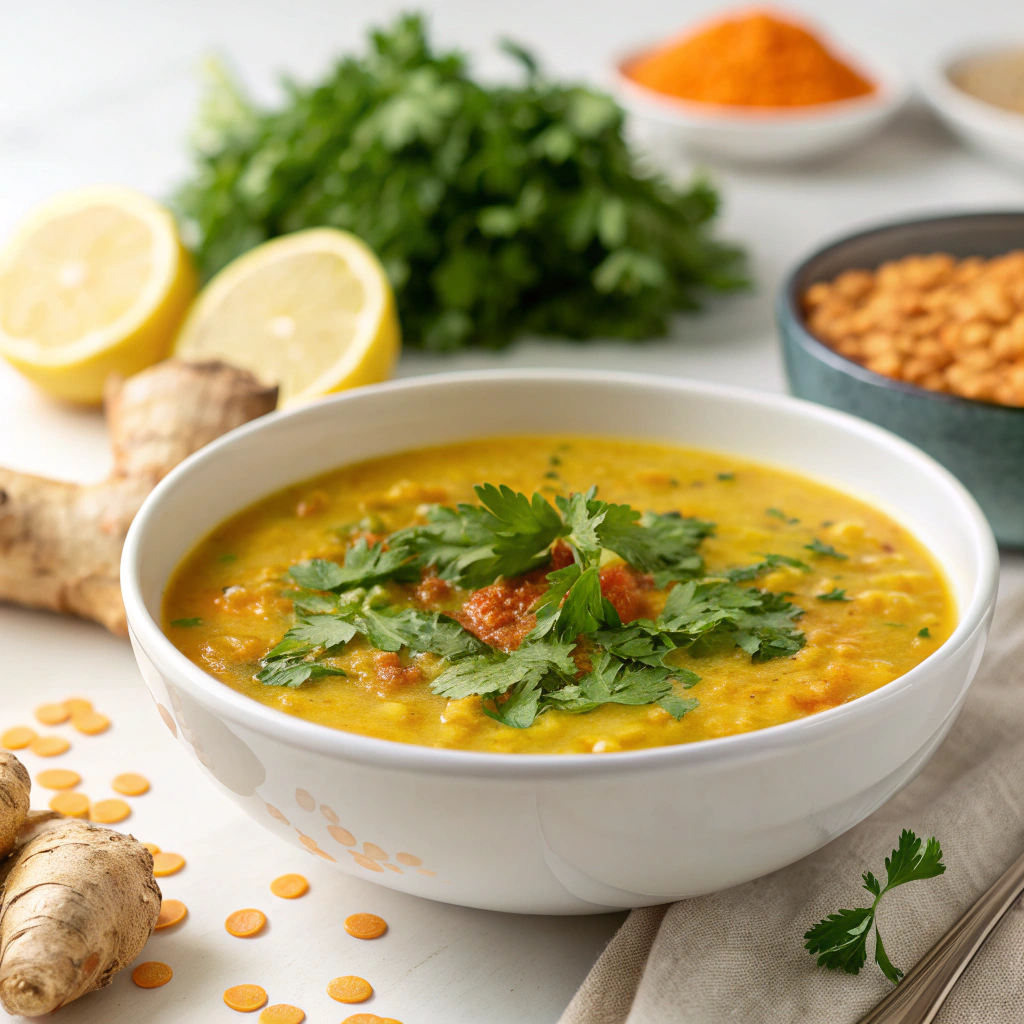 Anti-Inflammatory Golden Lemon Lentil Soup with Fresh Herbs and Turmeric