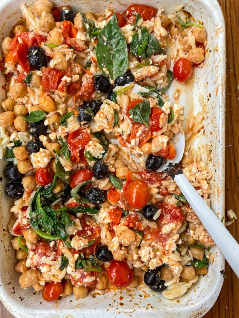 Baked feta orzo with tomatoes