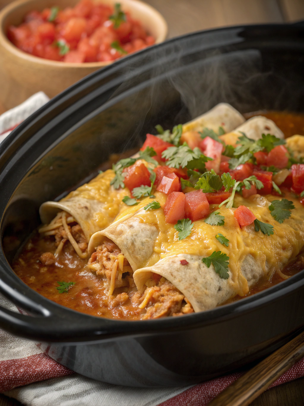 Crockpot Chicken Enchilada Casserole