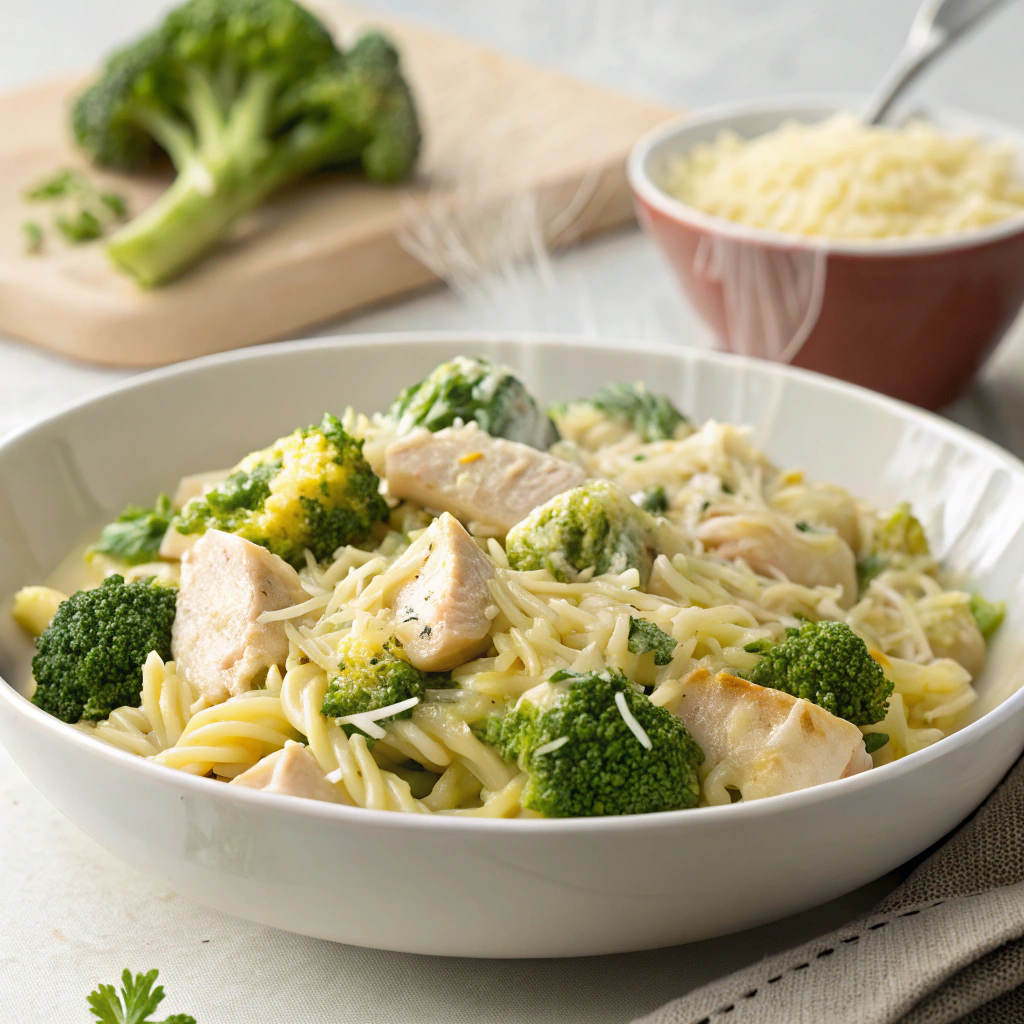 Creamy Cheesy Chicken Broccoli Orzo