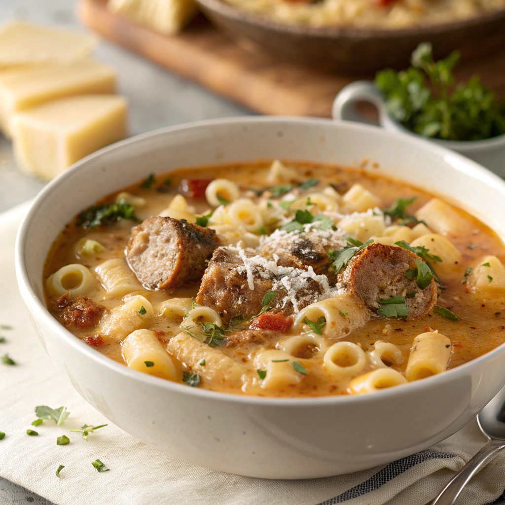 Creamy Parmesan Italian Sausage Ditalini Soup