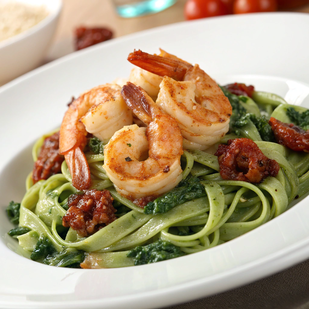 Creamy Sun-Dried Tomato Shrimp with Spinach Pasta