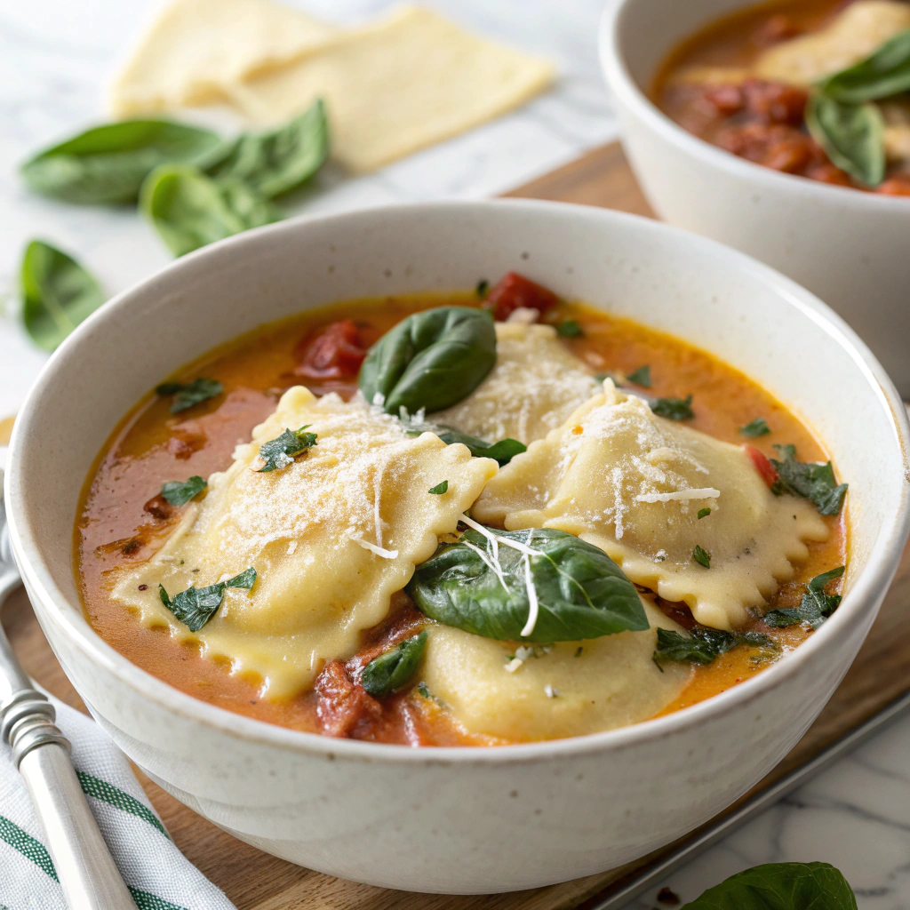 Creamy Tuscan Ravioli Soup