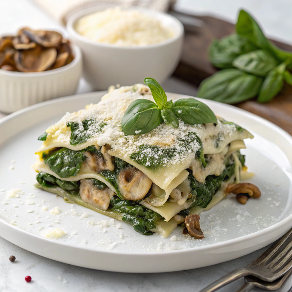 Easy Creamy Spinach Mushroom Lasagna
