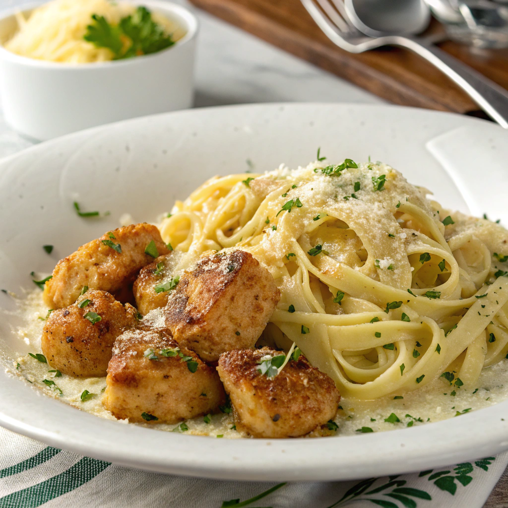 Garlic Butter Chicken Bites with Creamy Parmesan Pasta