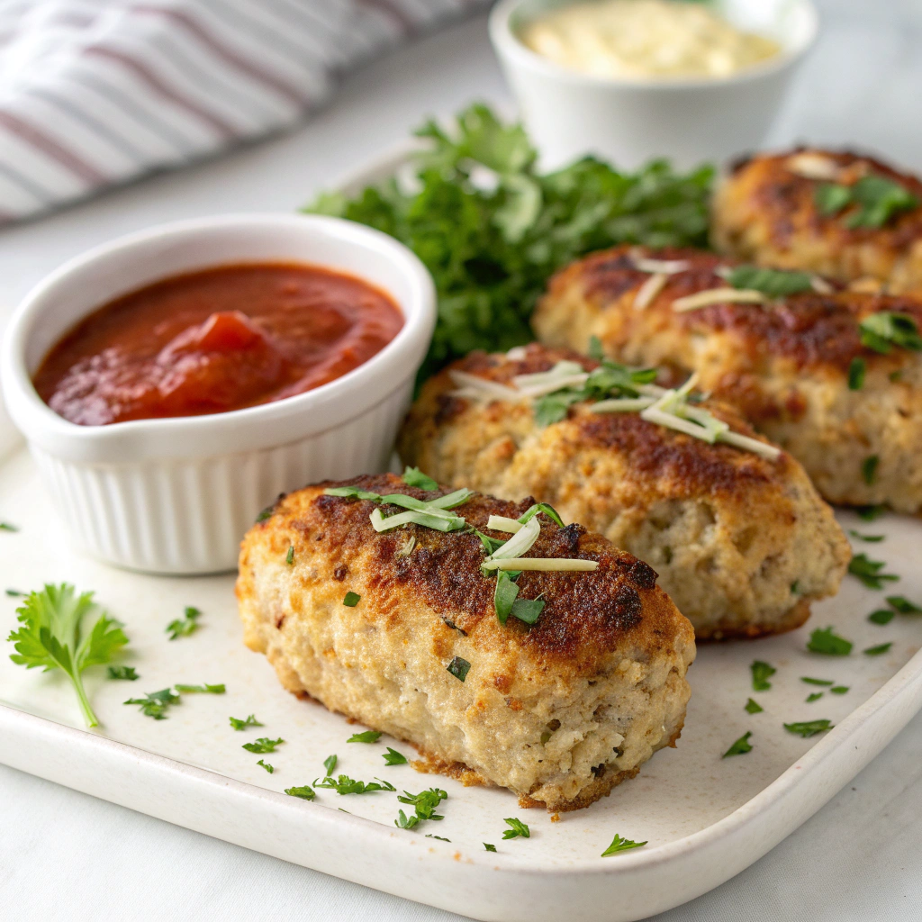 Garlic Parmesan Chicken Meatloaves with sauce