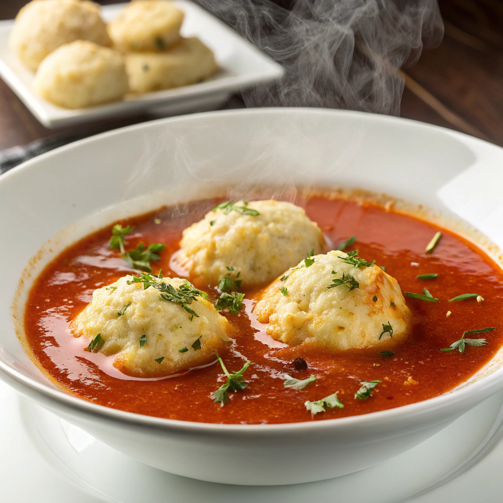 Hearty Tomato Soup with Cheddar Bay Dumplings
