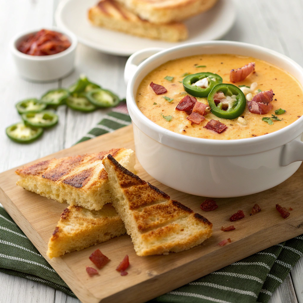 Spicy Jalapeño Popper Soup with Grilled Cheese Dippers