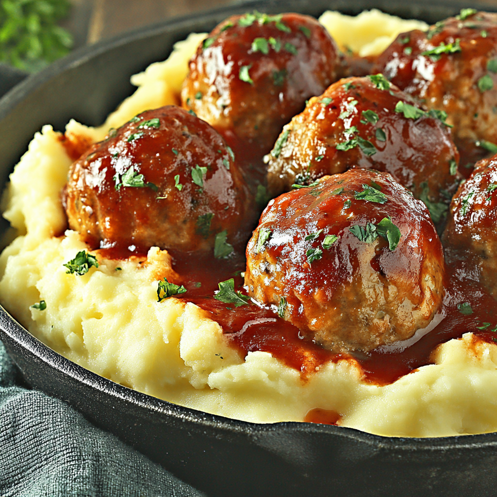 Salisbury Meatballs and Mashed Potatoes