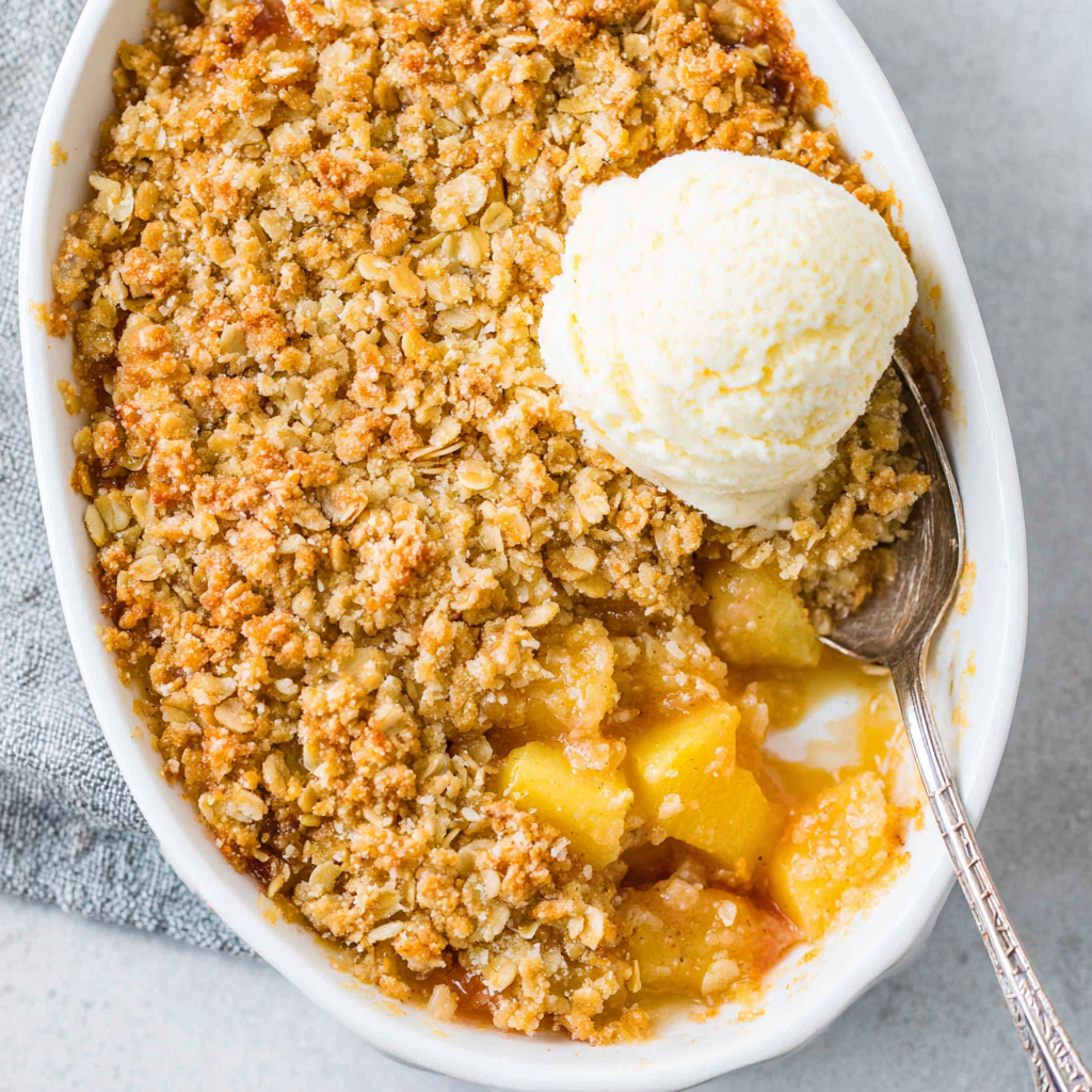 This apple crisp recipe with oats has sweet tender apples and a crisp and crunchy topping