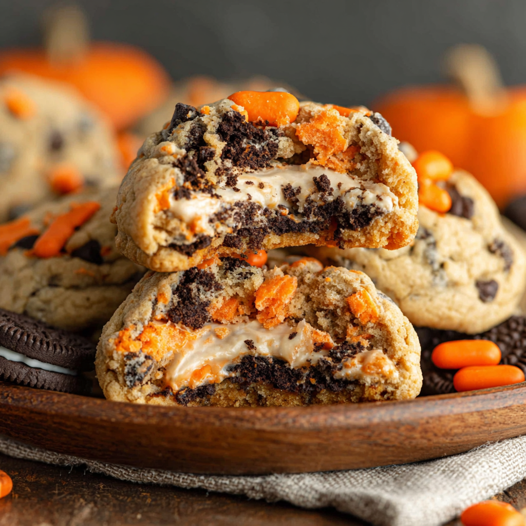 Easy Halloween Oreo Stuffed Chocolate Chip Cookies