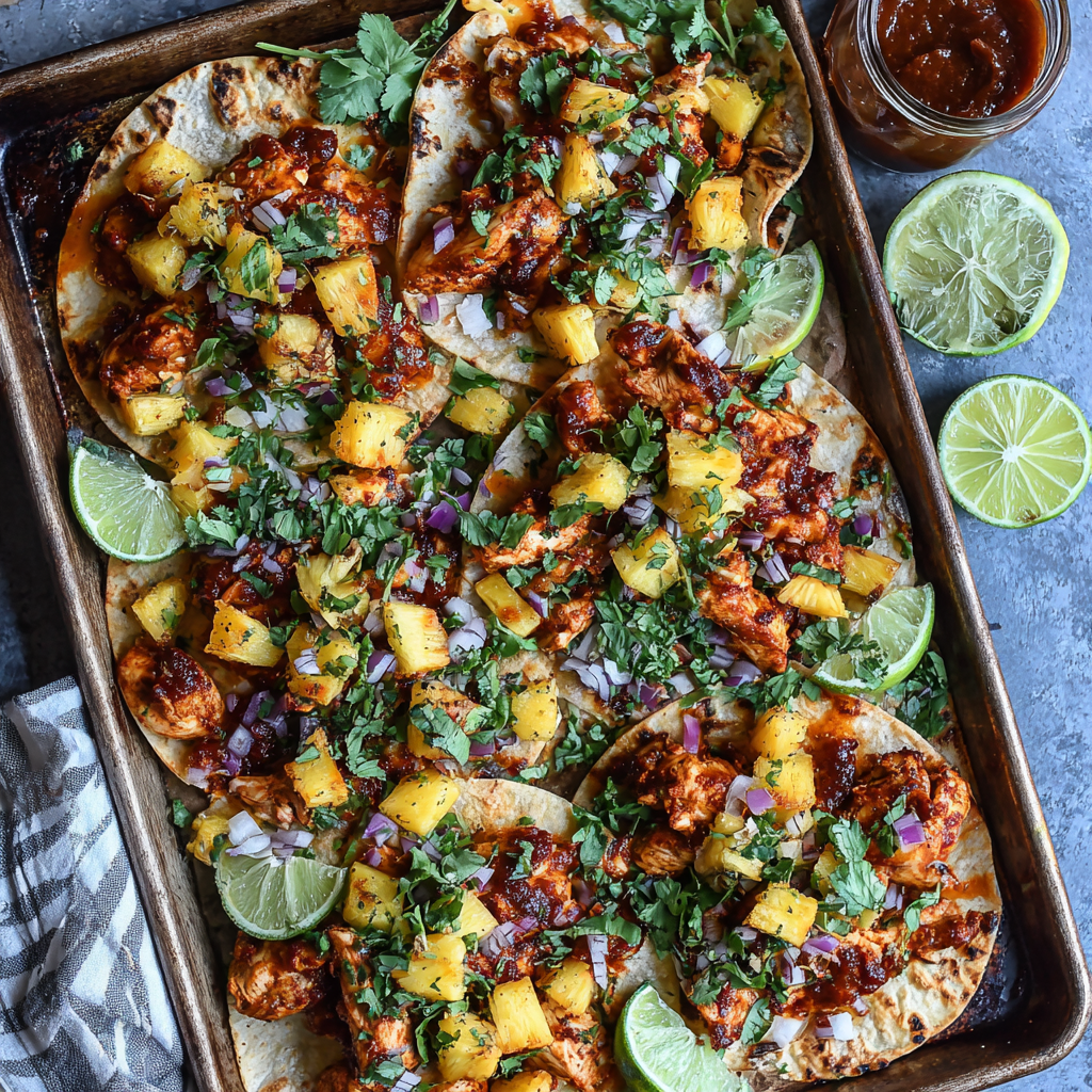 Sheet Pan Chicken, Chipotle & Pineapple Tacos