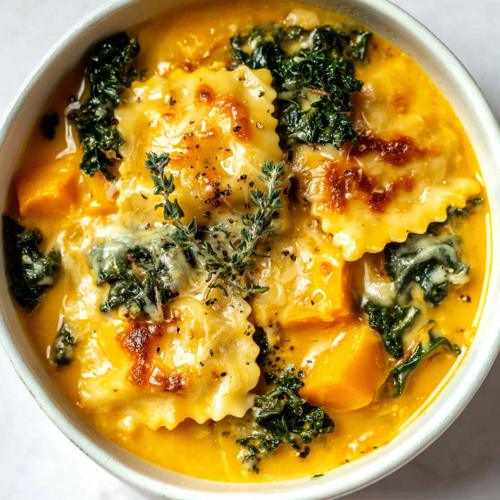 Butternut Squash Lasagna Soup with Kale & Mozzarella