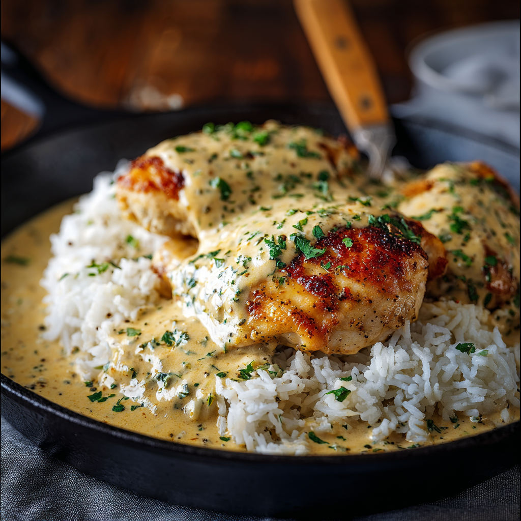 Sizzle Up Creamy Smothered Chicken and Rice