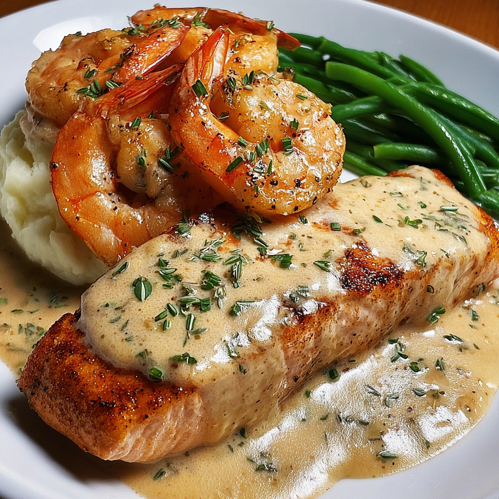 Cajun Shrimp and Salmon with Garlic Cream Sauce