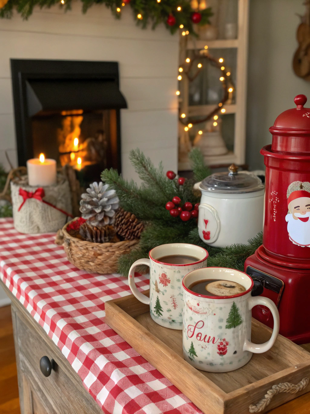 Vintage Christmas Hot Cocoa Station: Retro Decor & Santa Mugs