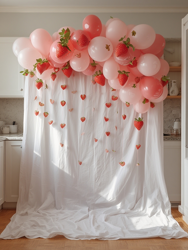 DIY Strawberry Patch Balloon Garlands for Your Dessert Backdrop