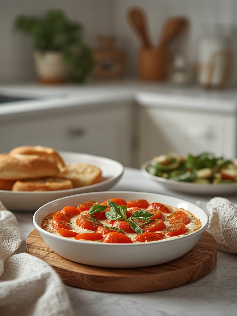 Warm Caprese Cheese Dip with Balsamic Glaze