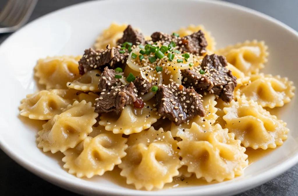Garlic Butter Bowtie Pasta with Beef Perfection