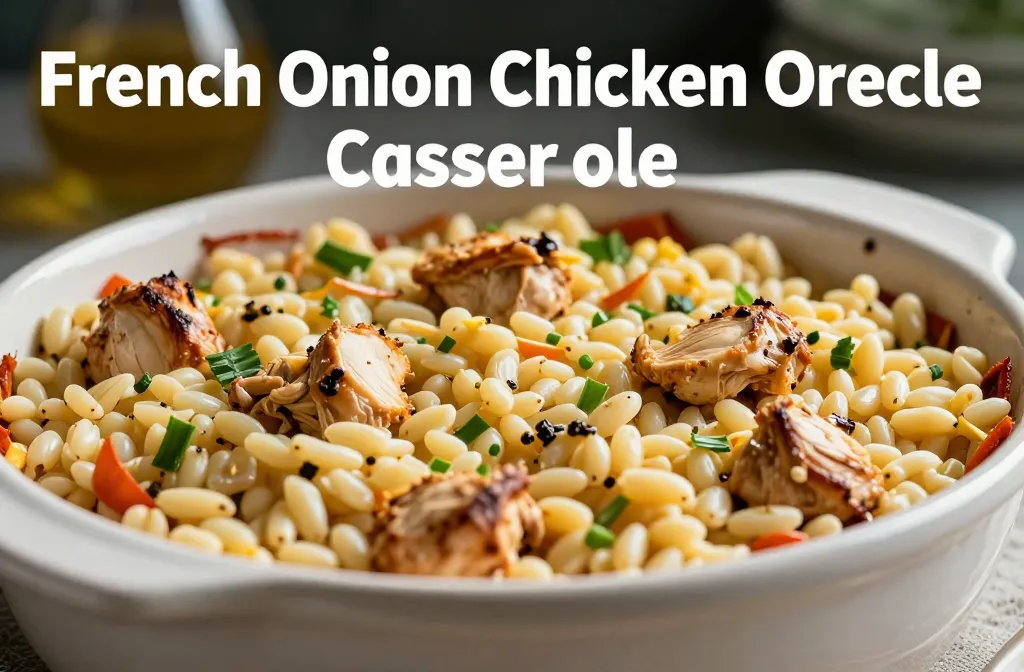 French Onion Chicken Orzo Casserole
